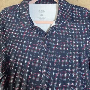 1764 Golf Polo Shirt Mens Sz M Blue Welcome Home Stars Print Performance Stretch